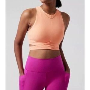 NWT ATHLETA S Coral Sunset Conscious Cut Out Crop Top Sports‎ Bra D - DD
